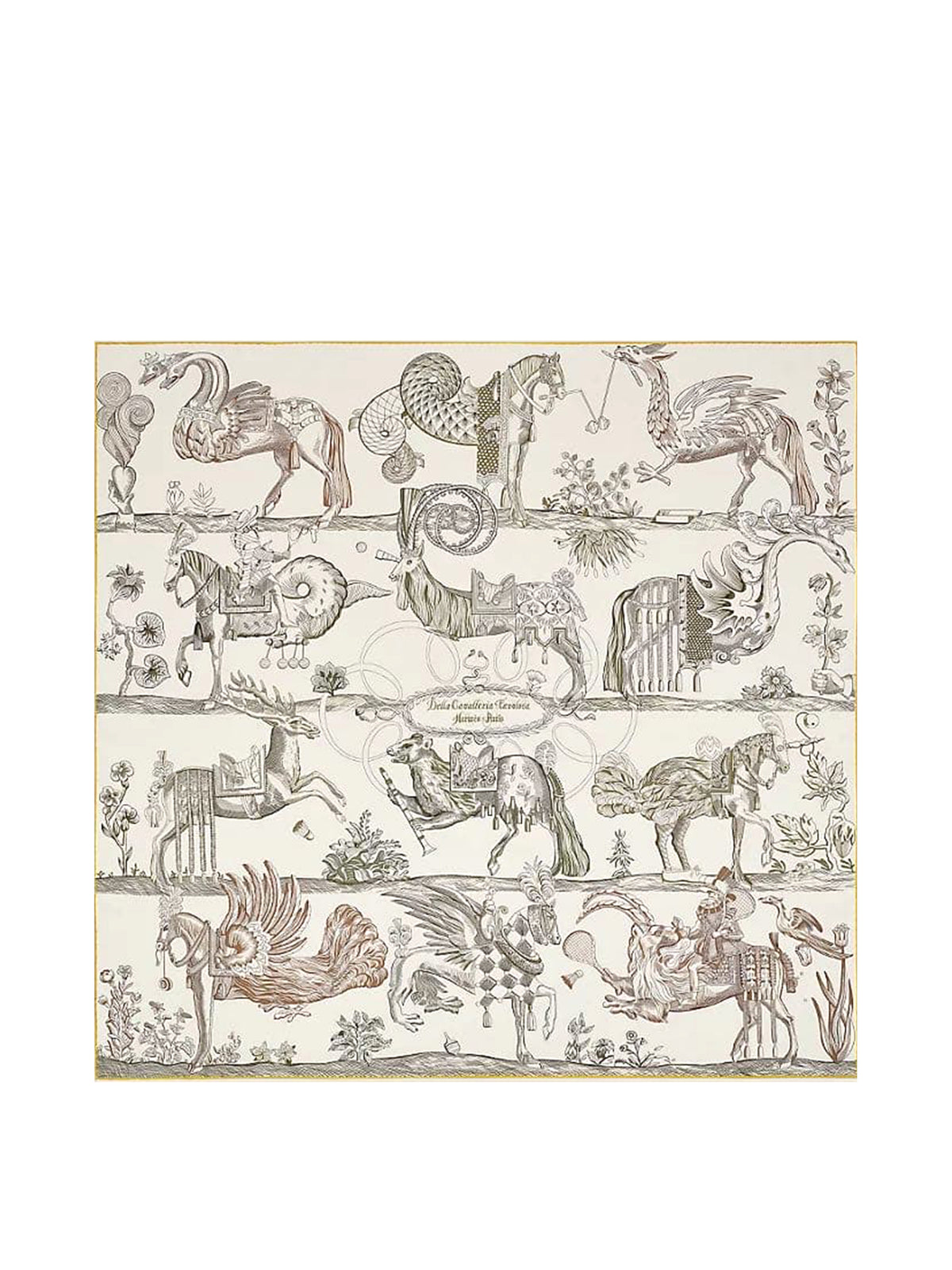 Hermes Creme/ Miel/ Kaki Carre Double Face Della Cavalleria Favolosa Scarf 90