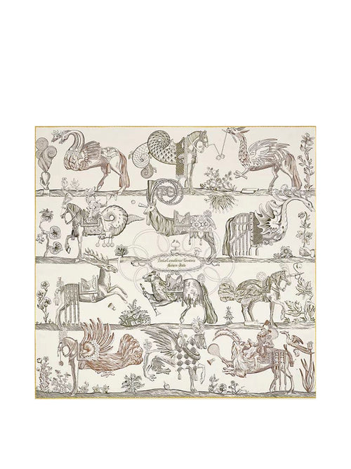 Hermes Creme/ Miel/ Kaki Carre Double Face Della Cavalleria Favolosa Scarf 90