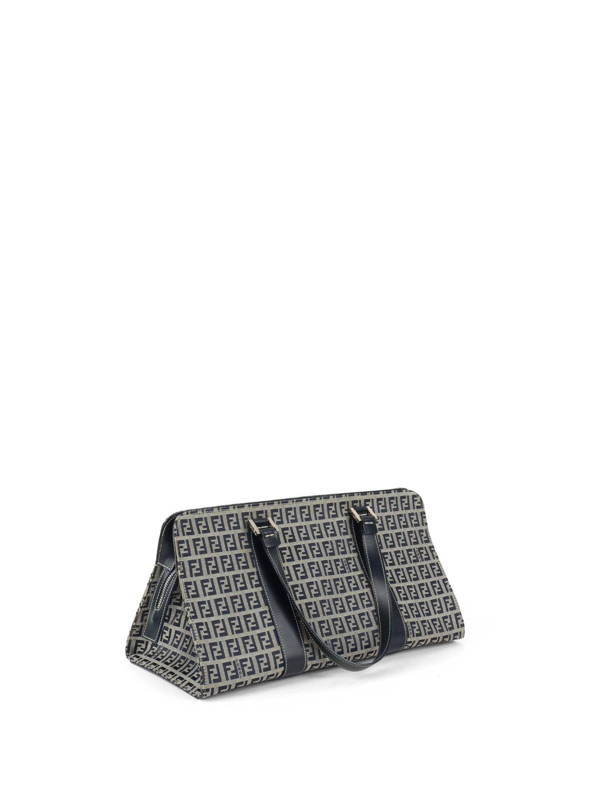 Fendi Vintage Navy Zucchino Canvas Boston Bag