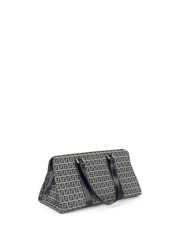 Fendi Vintage Navy Zucchino Canvas Boston Bag