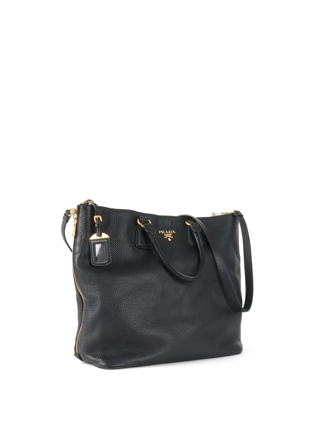 Prada Black Vitello Daino Leather Tote Bag.