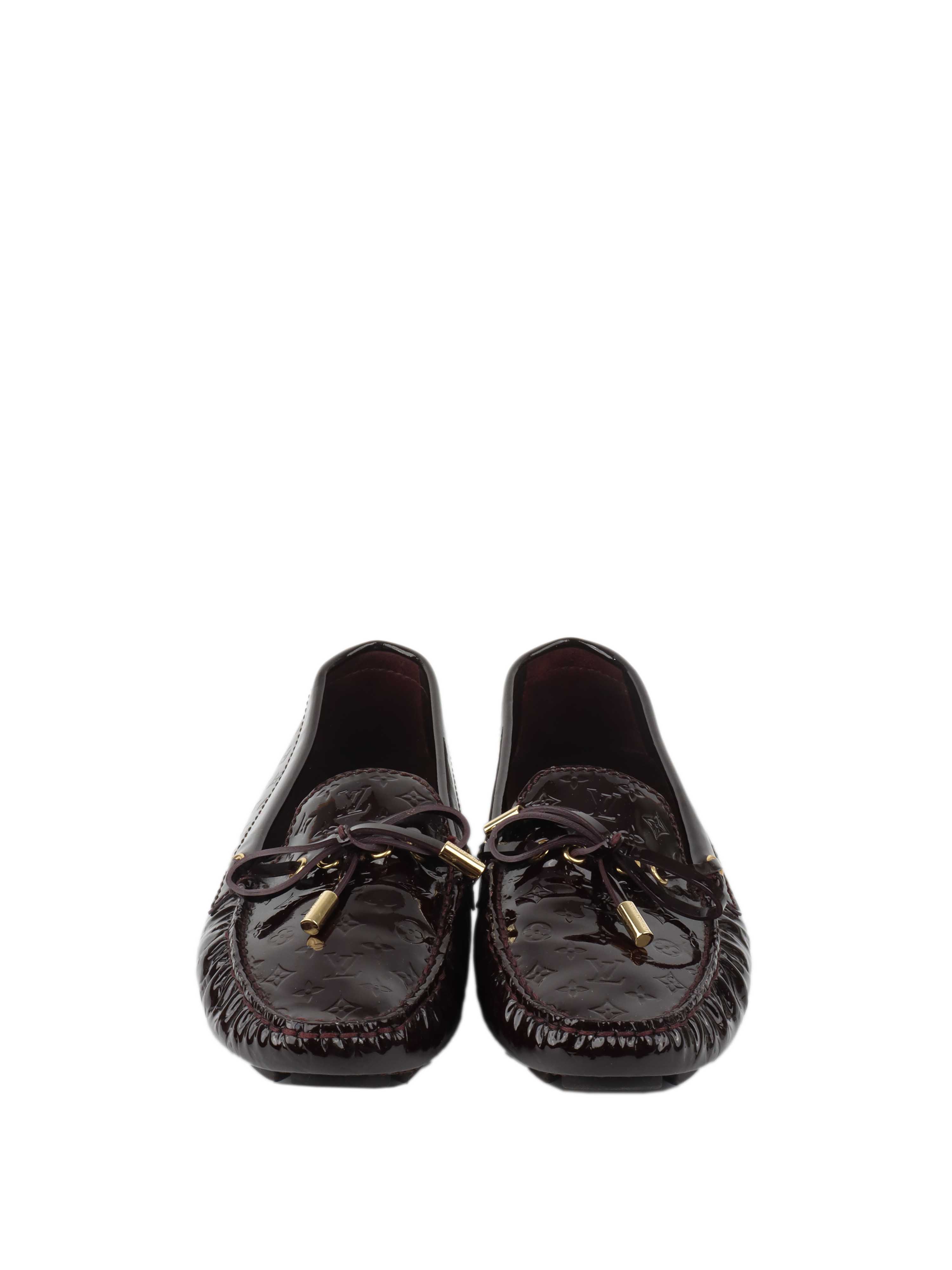 Louis Vuitton Burgundy Patent Leather Oxford Loafers.
