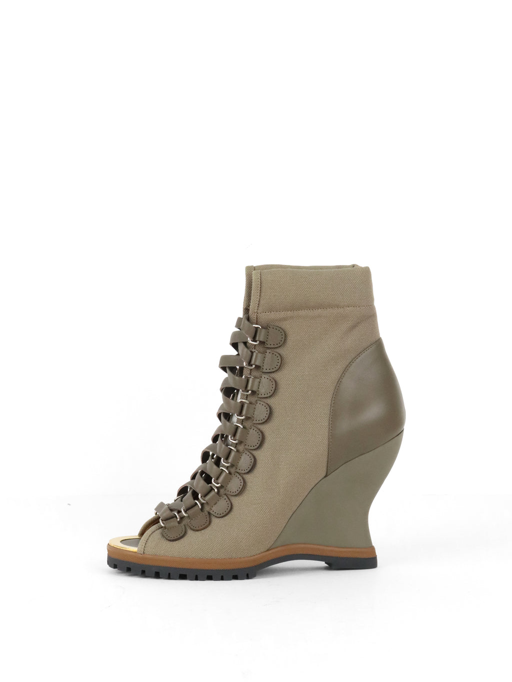 Chloe Khaki Grey Lace Up Wedge Boots