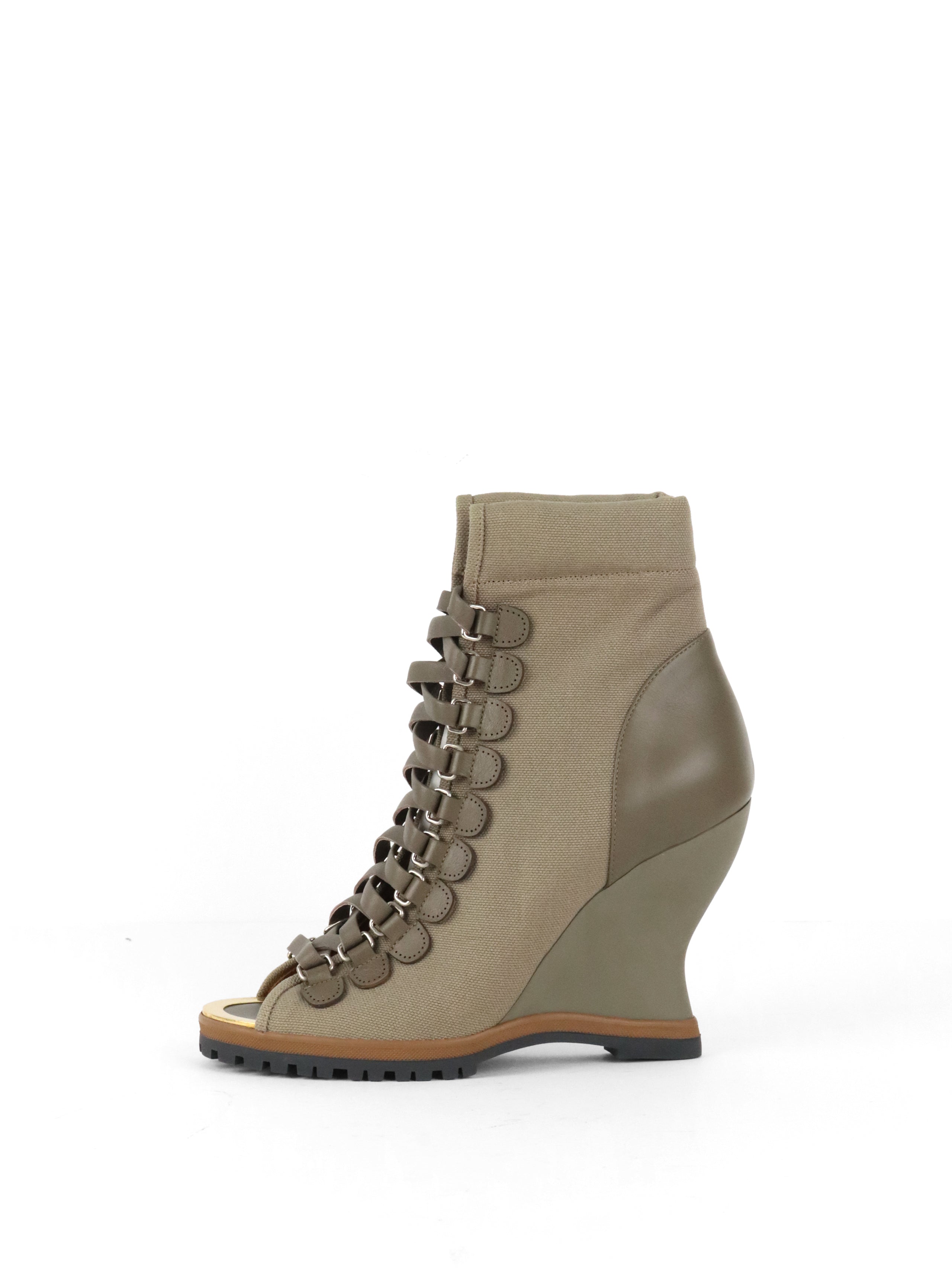 Chloe Khaki Grey Lace Up Wedge Boots