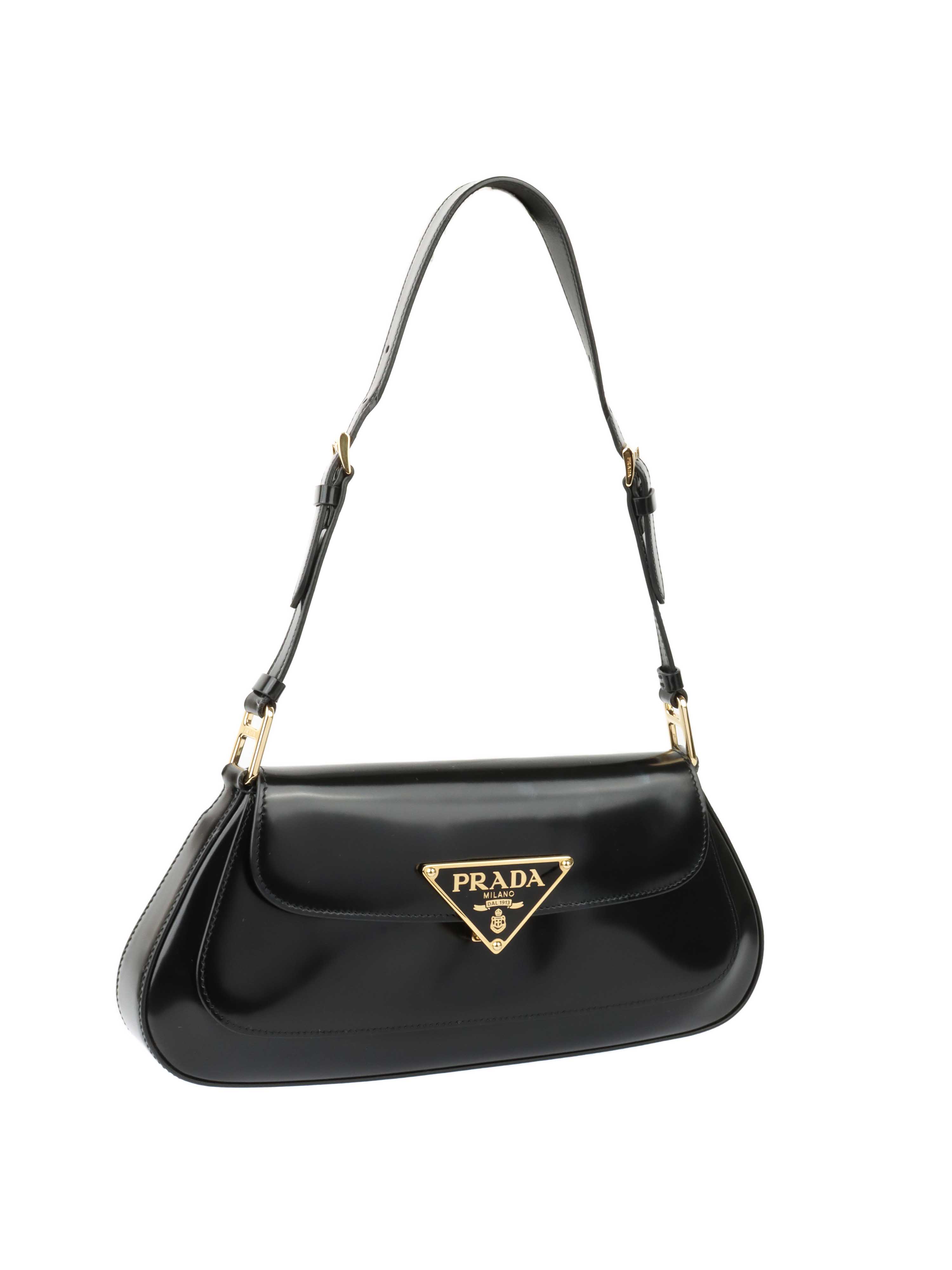 Prada Black Leather Shoulder Bag.