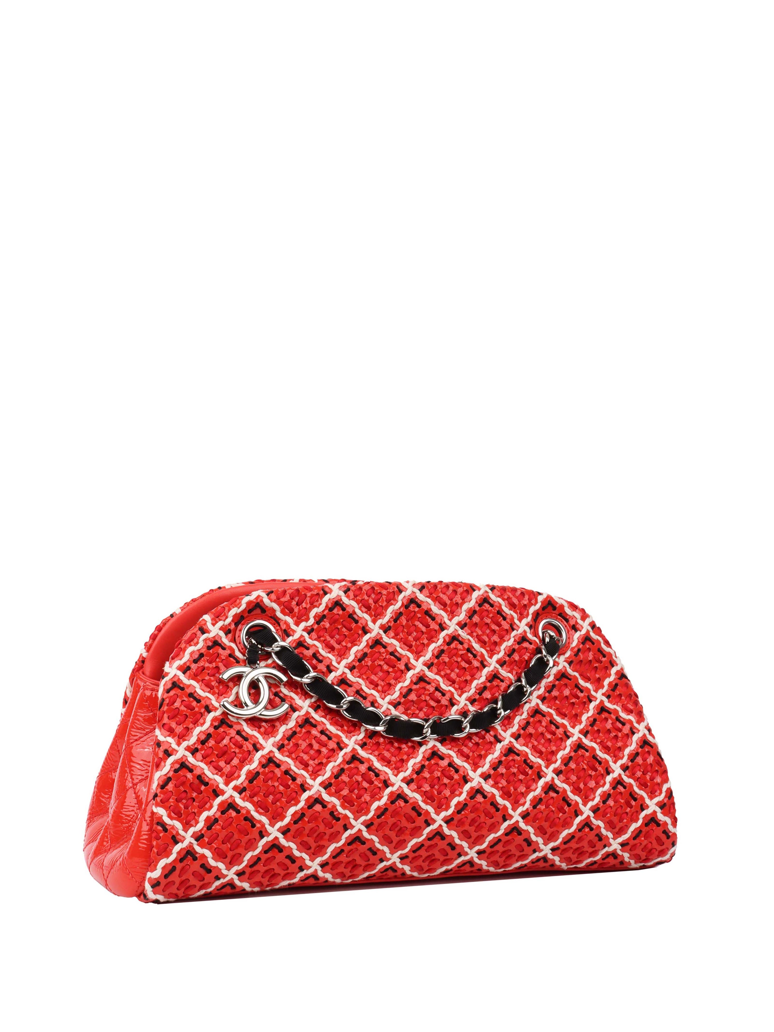 Chanel Limited Edition Red Patent & Tweed Double Chain Tote