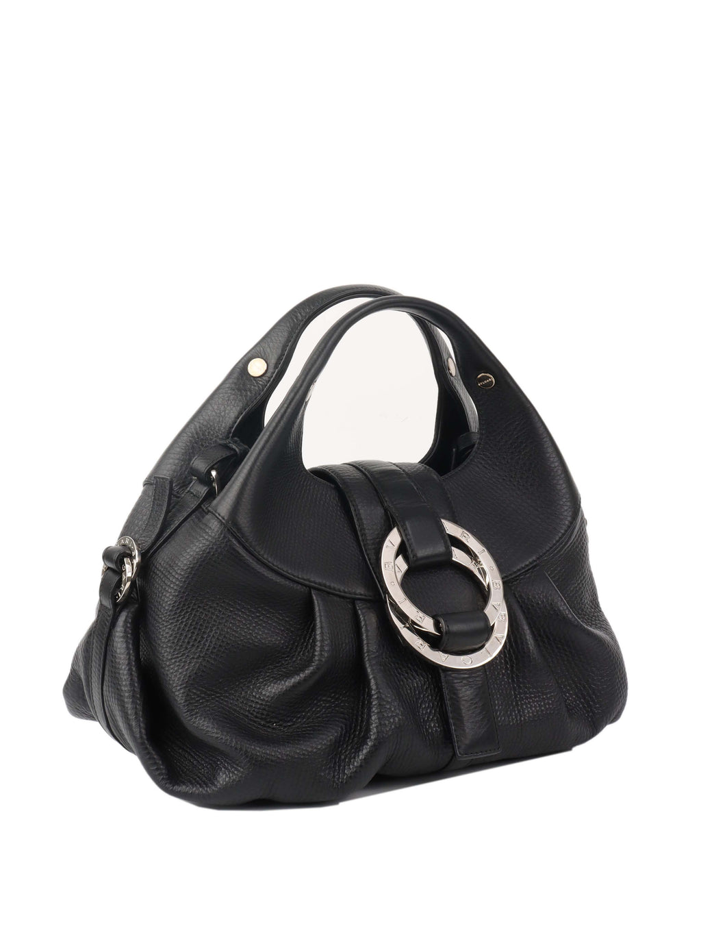 Bvlgari Black Leather Shoulder Bag with Handles.