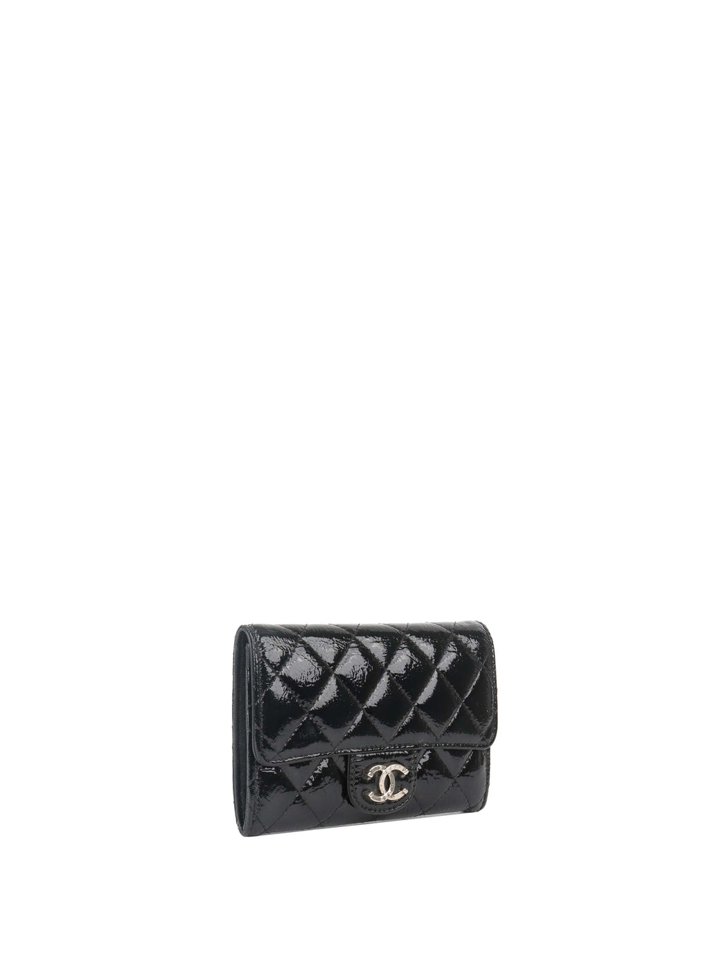 Chanel Black Quilted Patent Leather Flap Wallet