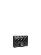 Chanel Black Quilted Patent Leather Flap Wallet