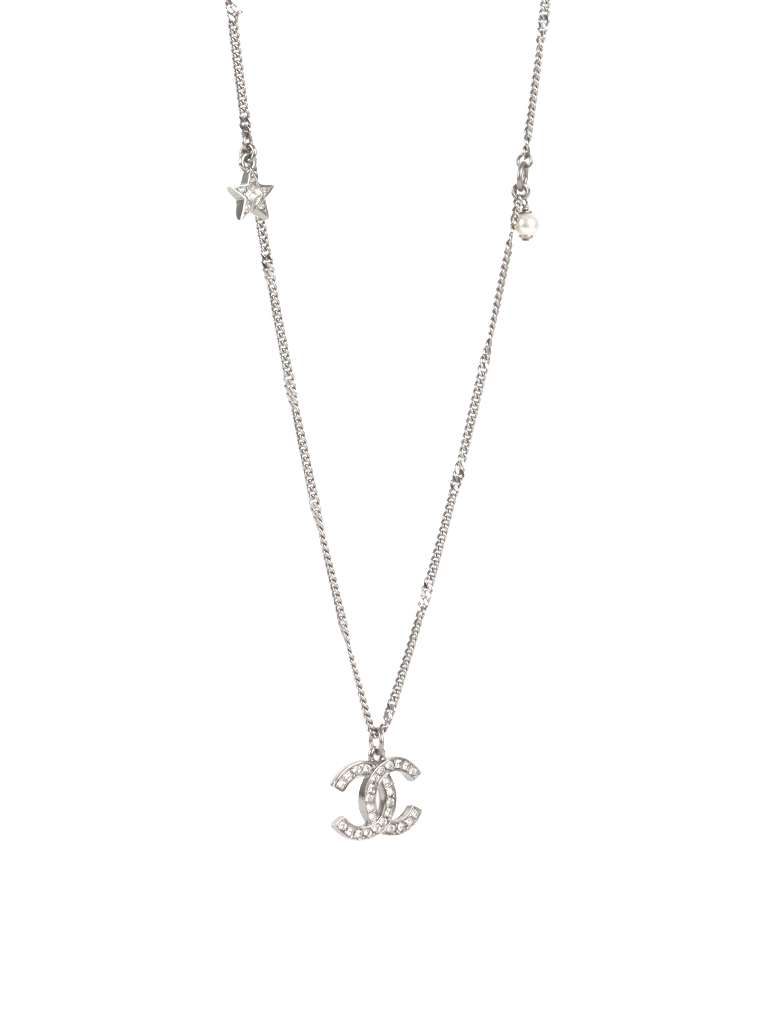 Chanel Silver Crystal CC Long Necklace