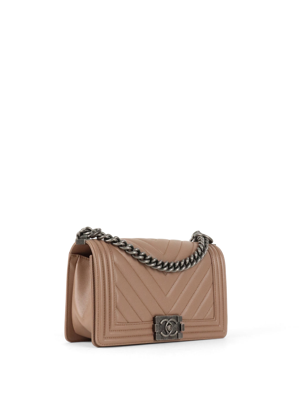 Chanel Dark Beige Chevron Old Medium Caviar Boy Bag