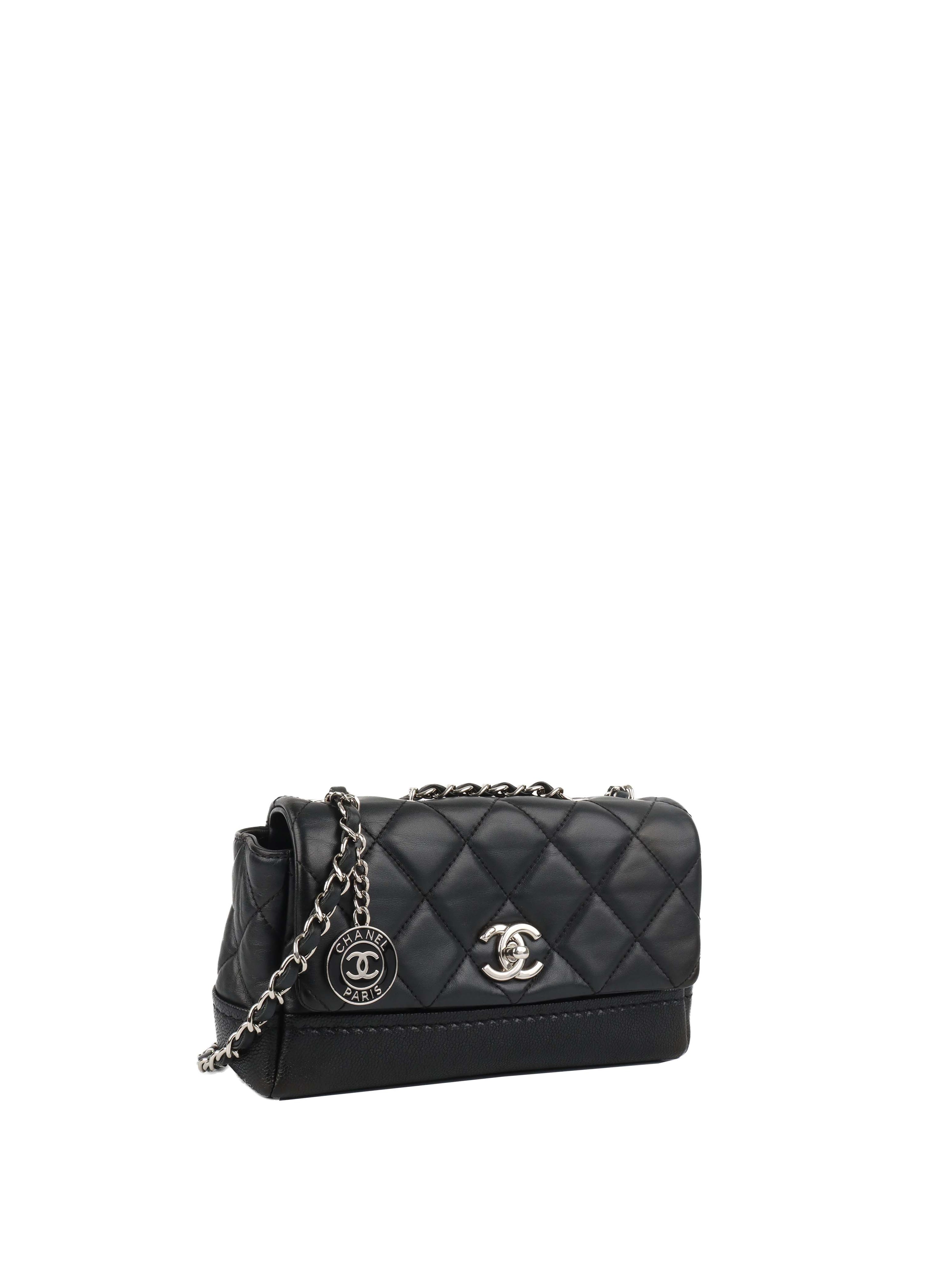 Chanel Black Quilted Lambskin & Caviar CC Flap Bag SHW.