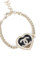 Chanel Black & Gold Crystals CC Heart Charm Bracelet