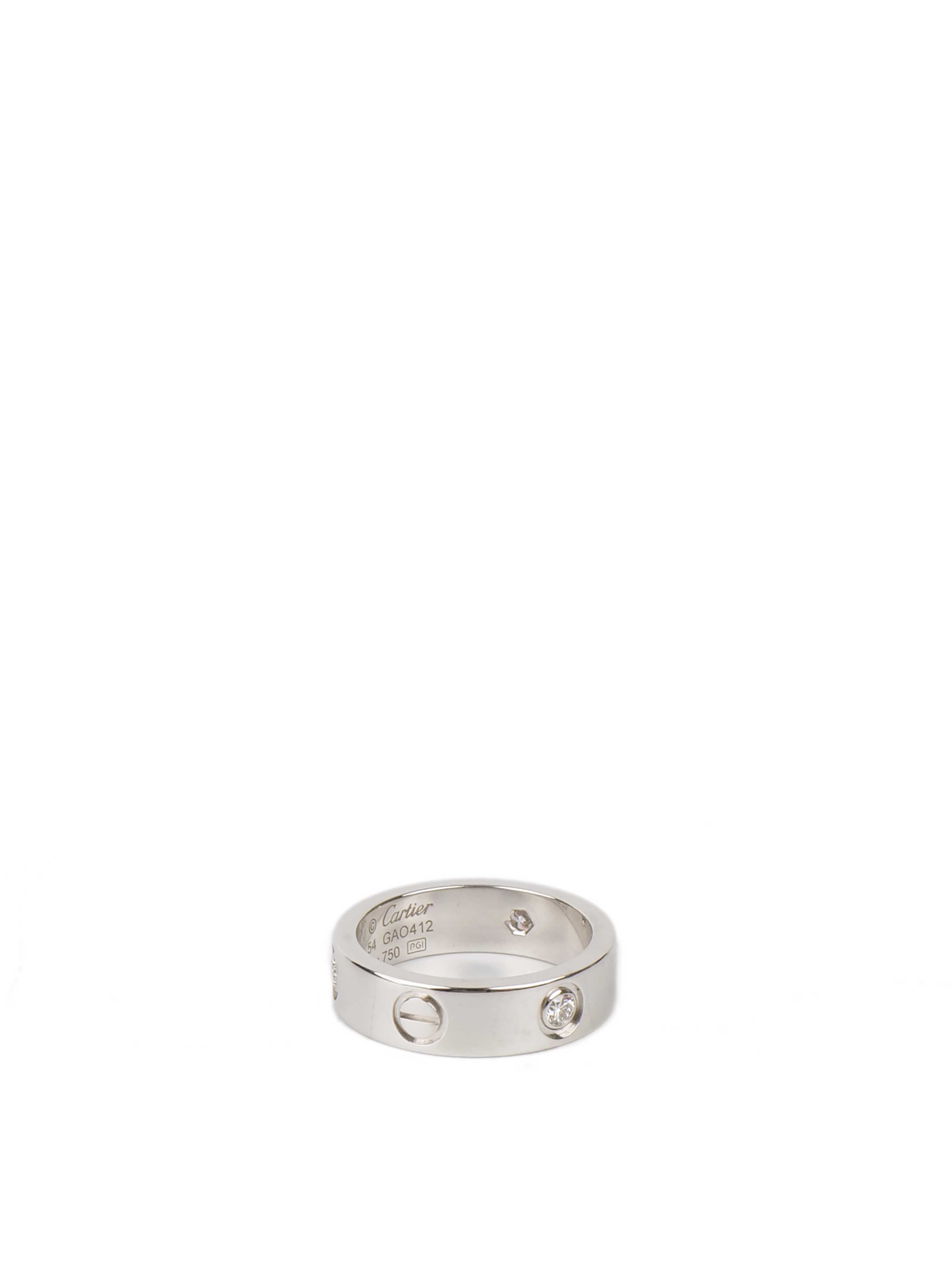 Cartier 18K White Gold Love Ring with 3 Diamonds.