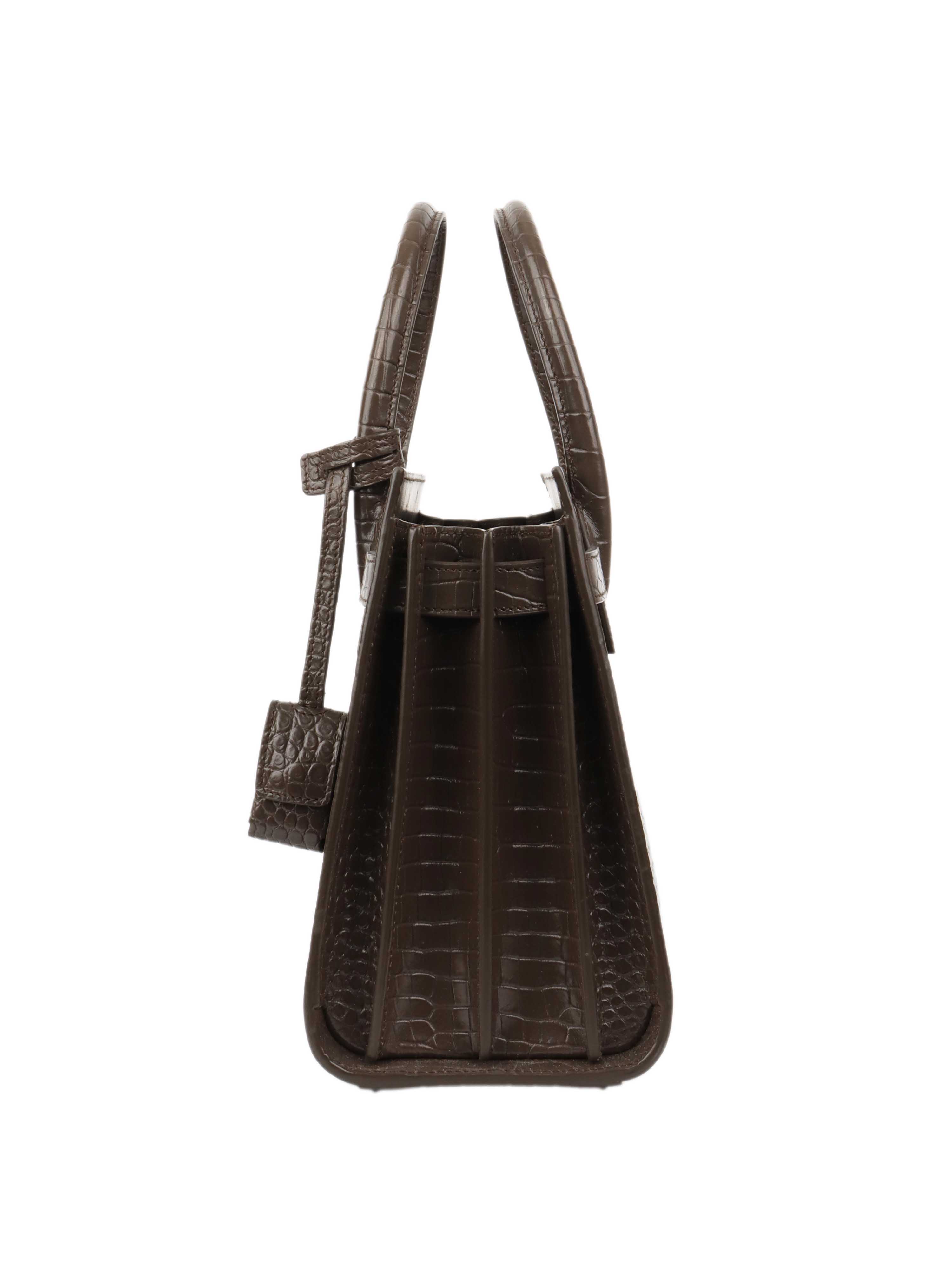 Saint Laurent Baby Sac De Jour Dark Brown Embossed Leather.