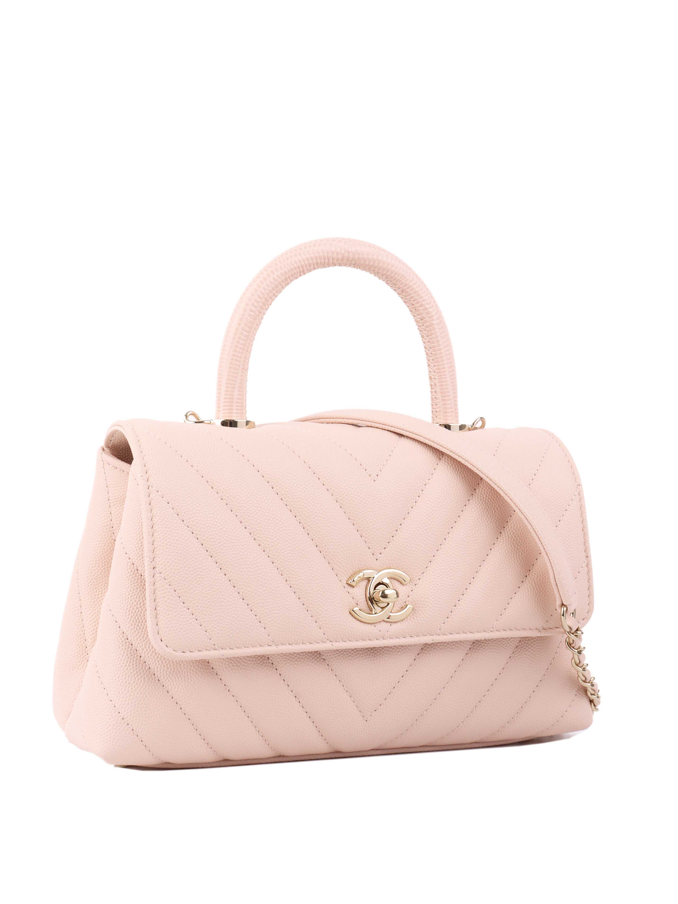 Chanel Small Light Pink Chevron Coco Handle.