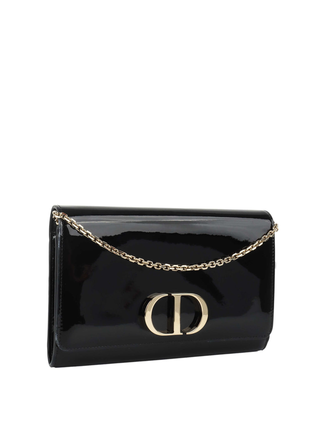 Dior Black Patent Leather 30 Montaigne Chain Clutch.