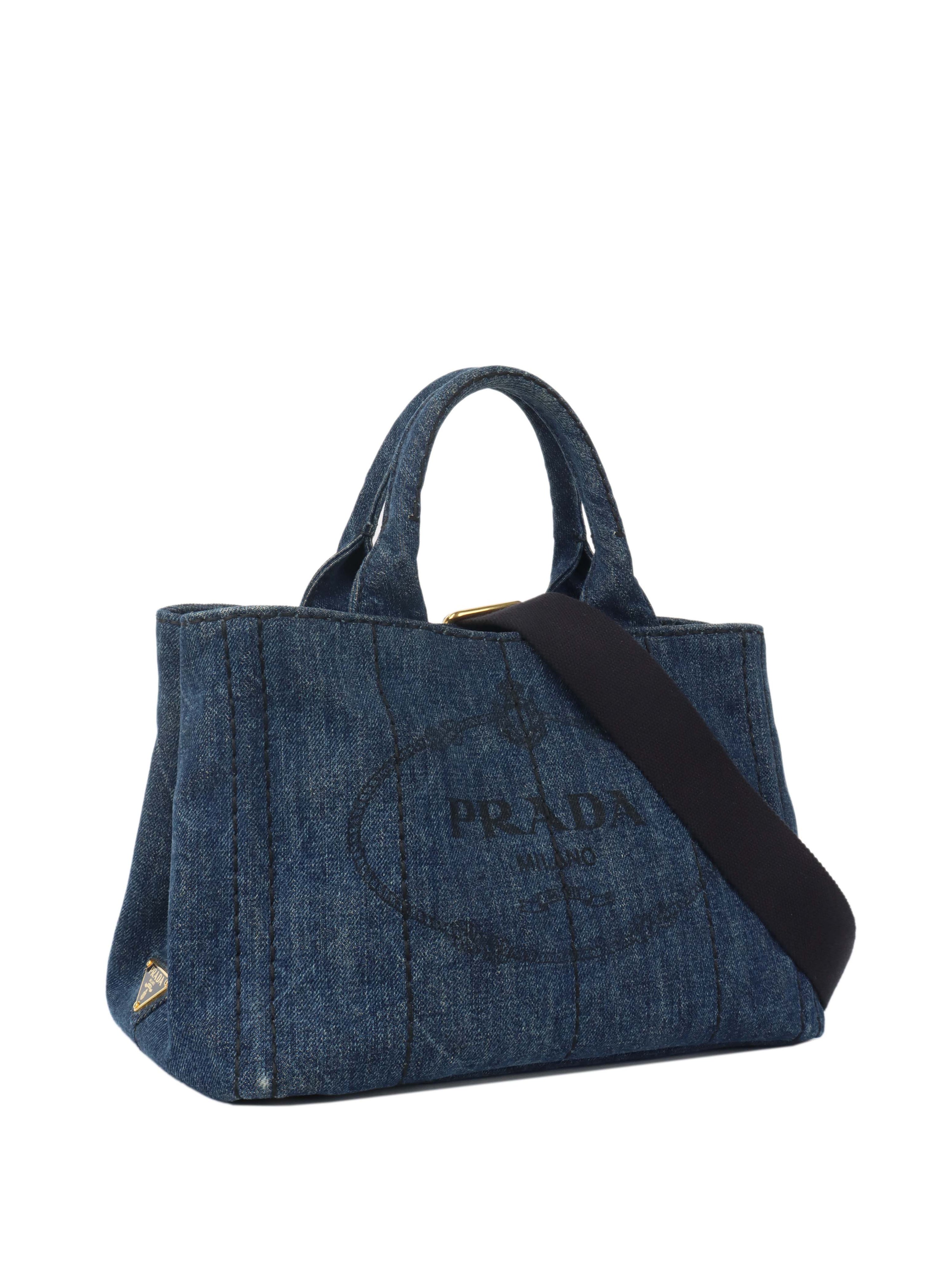 Prada Small Canapa Denim Tote.