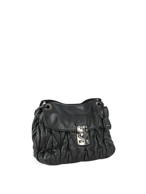 Miu Miu Black Matelasse Nappa Leather Shoulder Bag