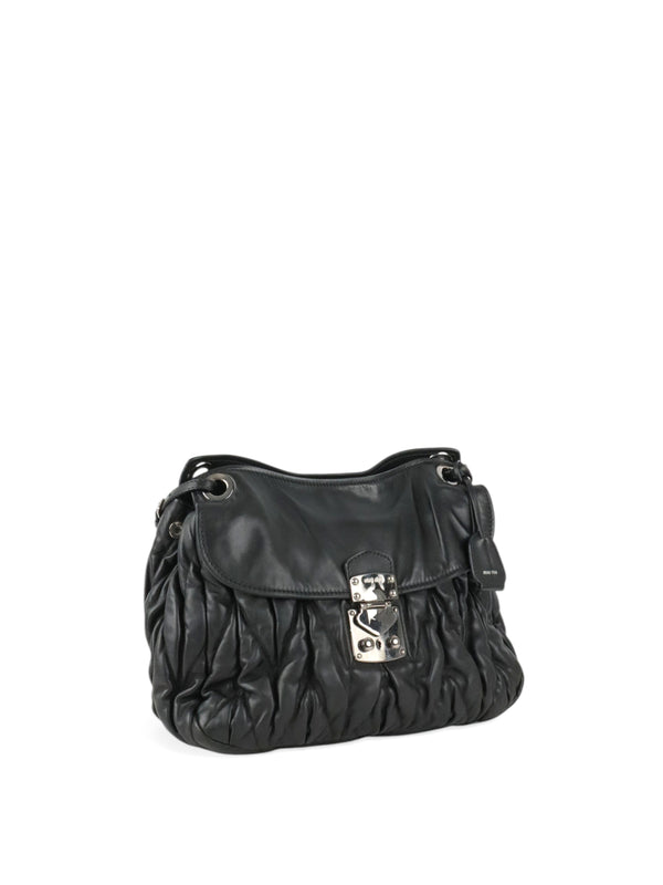 Miu Miu Black Matelasse Nappa Leather Shoulder Bag