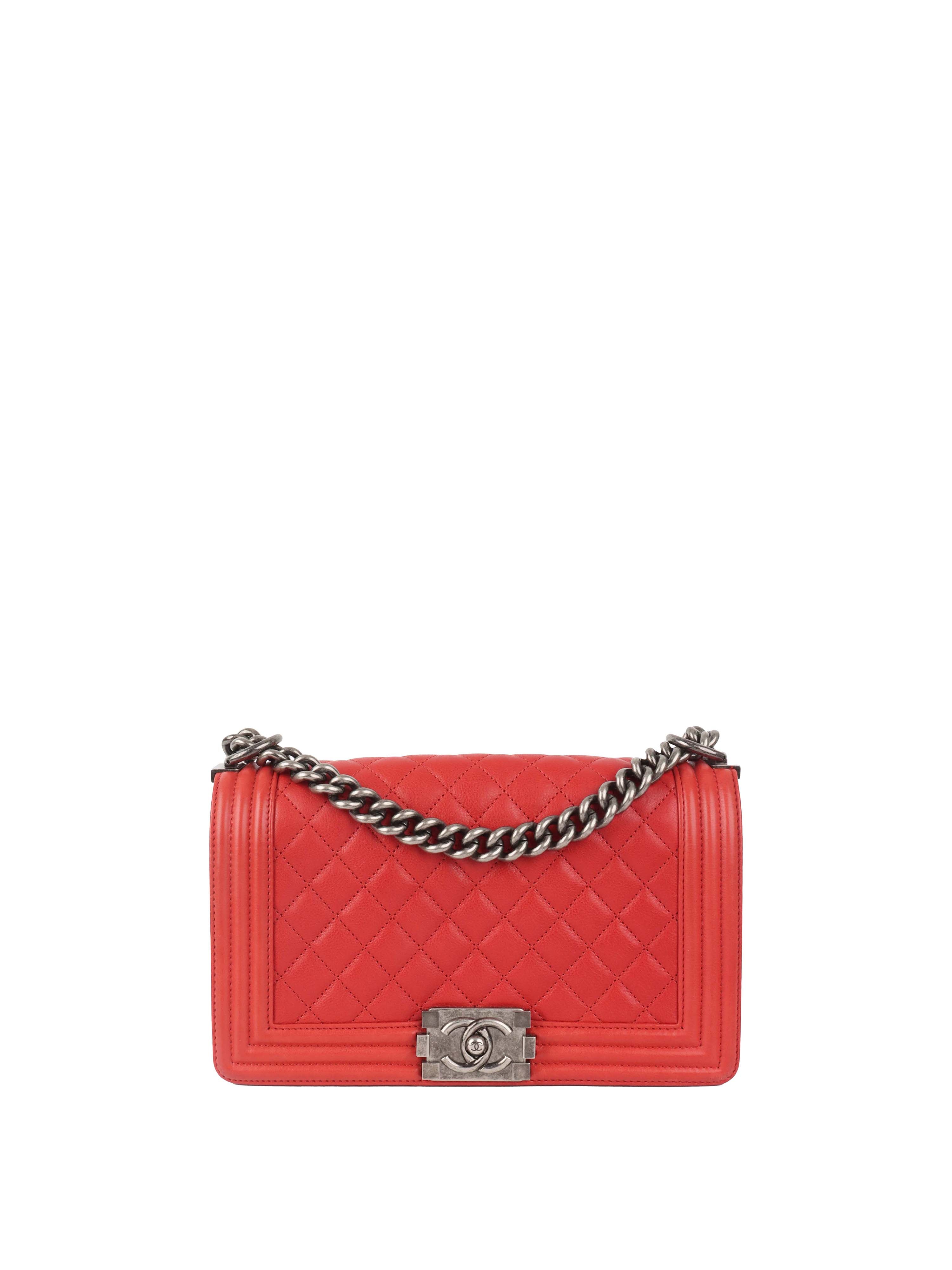 Chanel Red Medium Lambskin Boy Bag SHW.