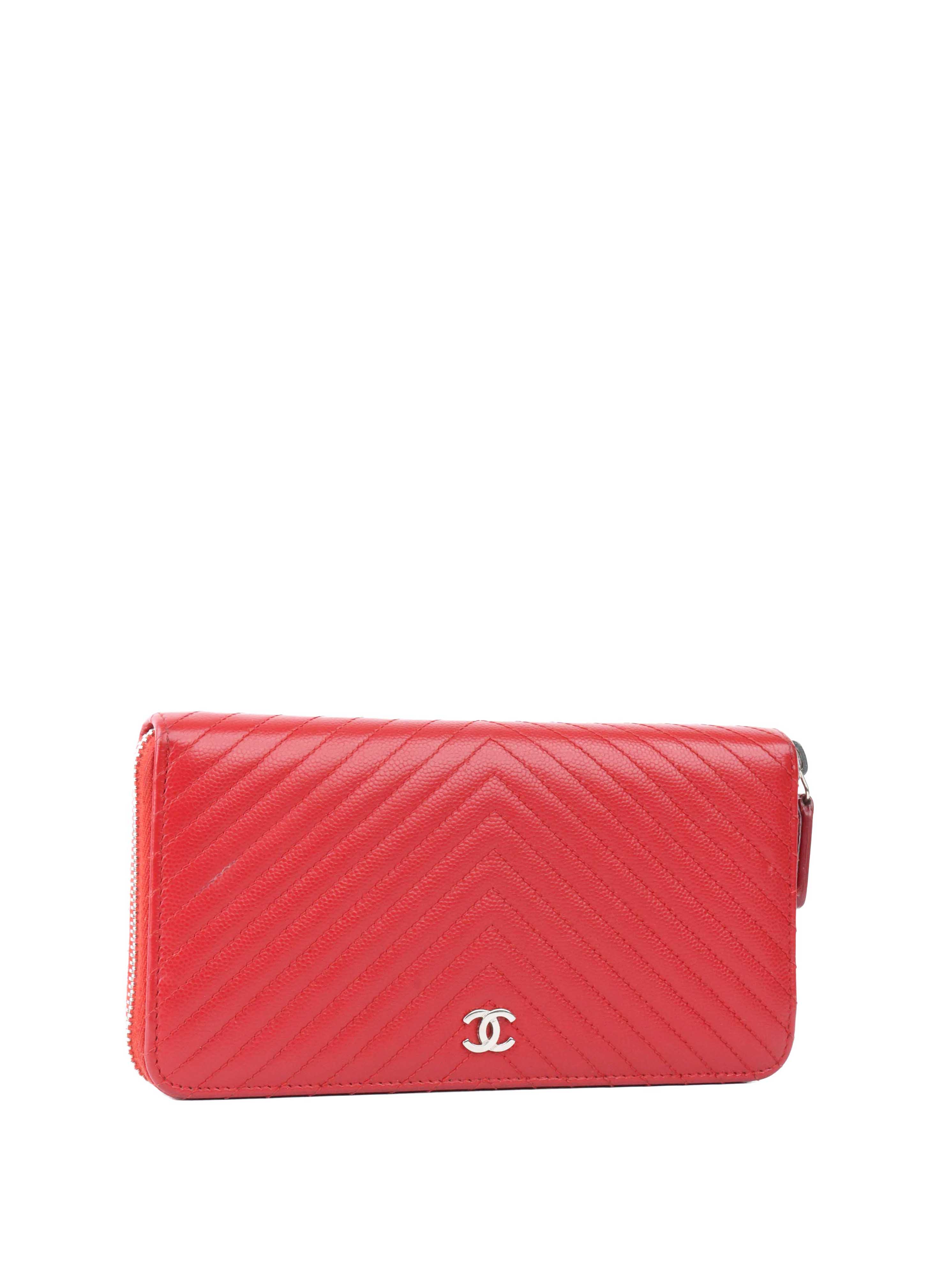 Chanel Red Caviar Zip Around Wallet.