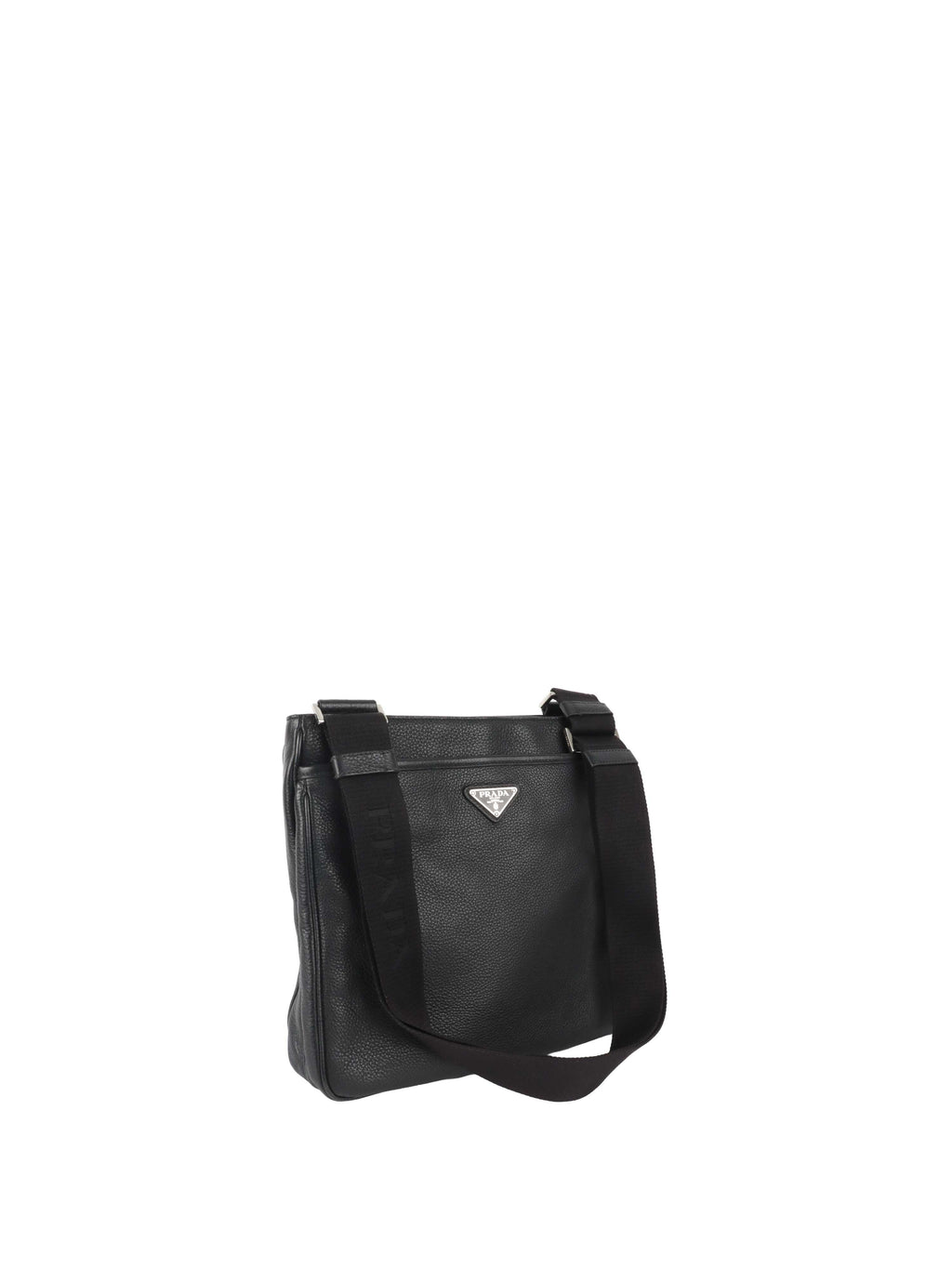 Prada Black Leather Messenger Bag.