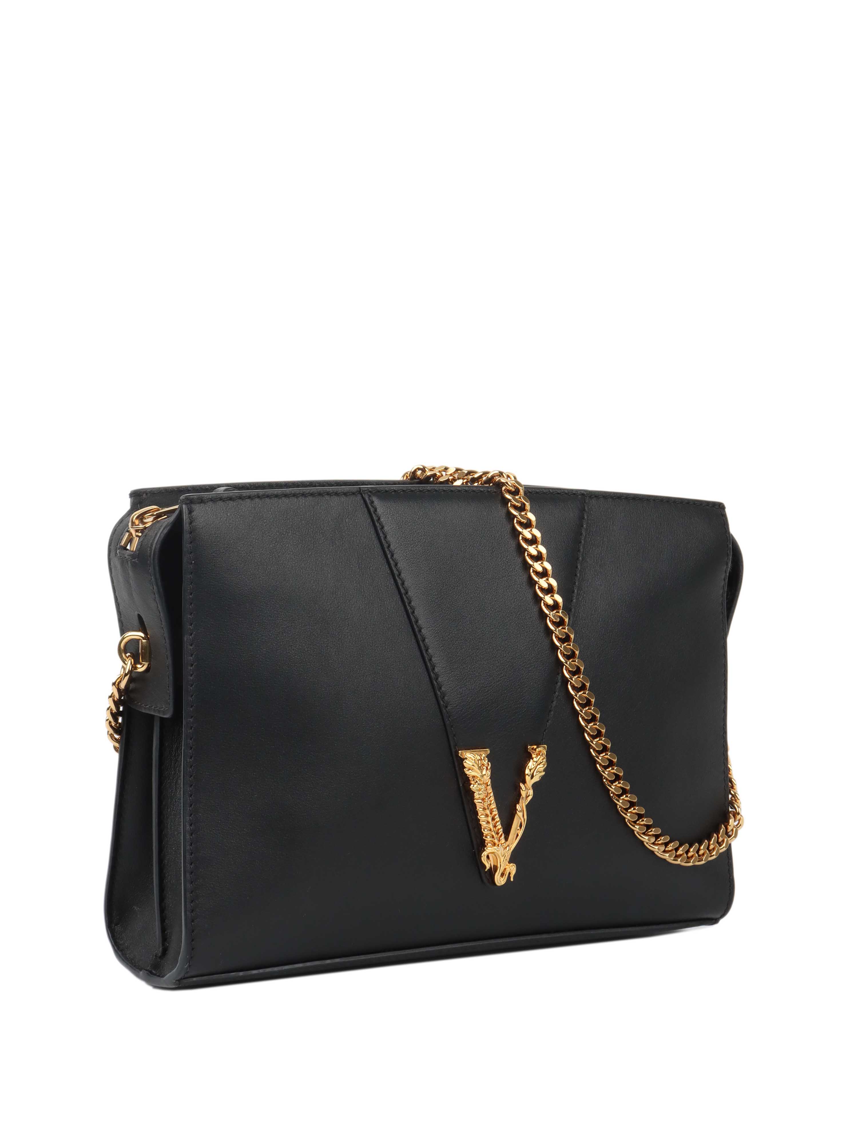 Versace Black Virtus Chain Shoulder Bag.