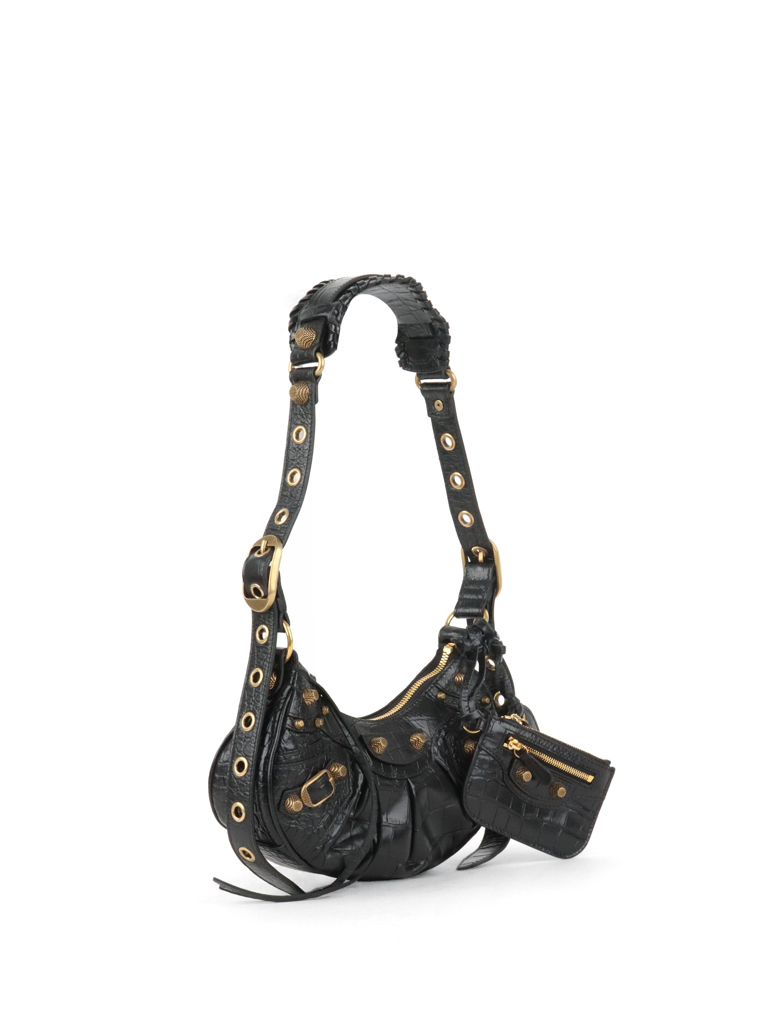 Balenciaga Black Crocodile Embossed Le Cagole XS Shoulder Bag
