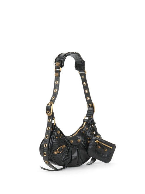 Balenciaga Black Crocodile Embossed Le Cagole XS Shoulder Bag