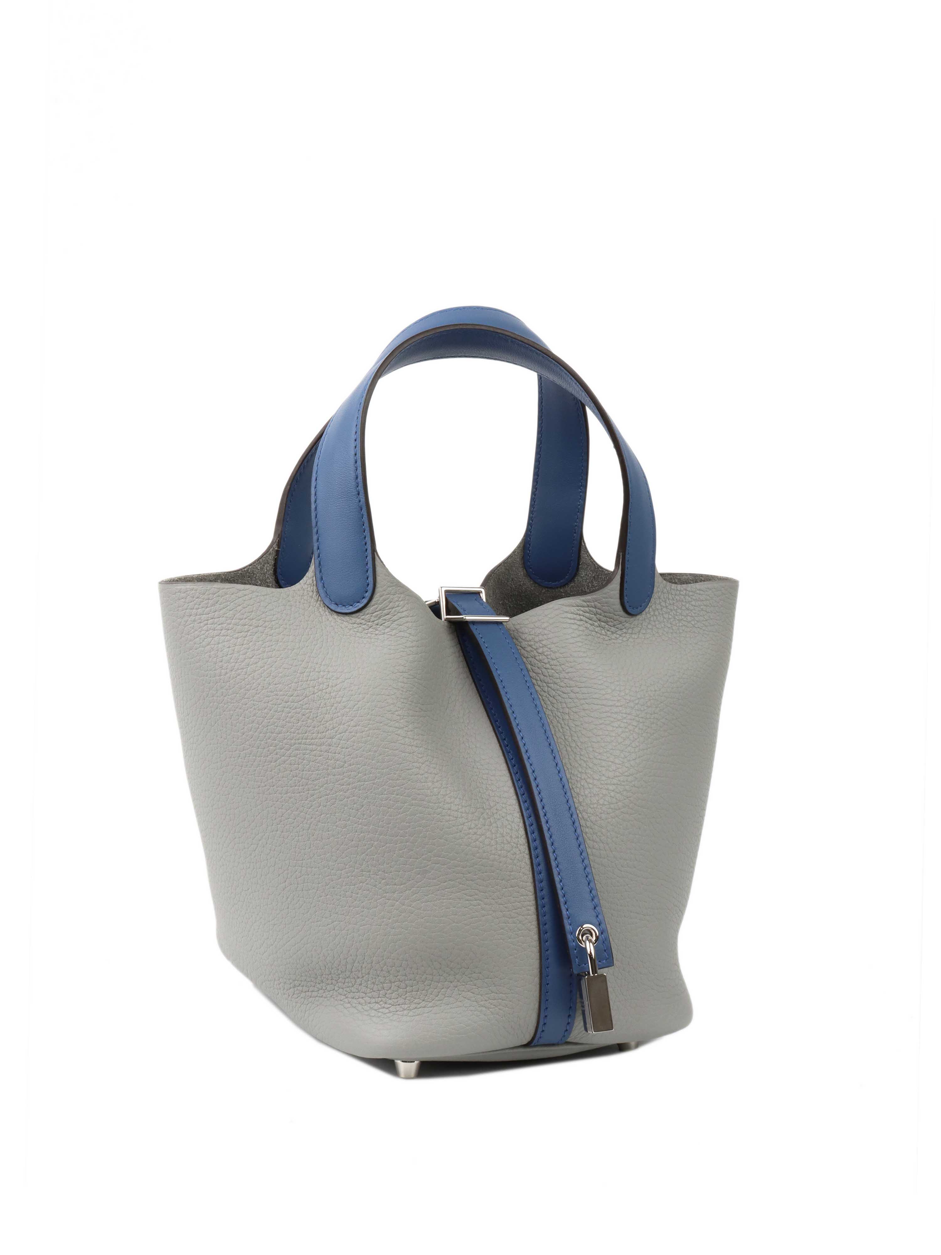 Hermes Picotin Bleu Saphir & Gris Mouette SHW.