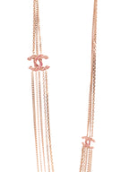 Chanel B16C CC Rose Gold Pink Crystal Long Chain Necklace