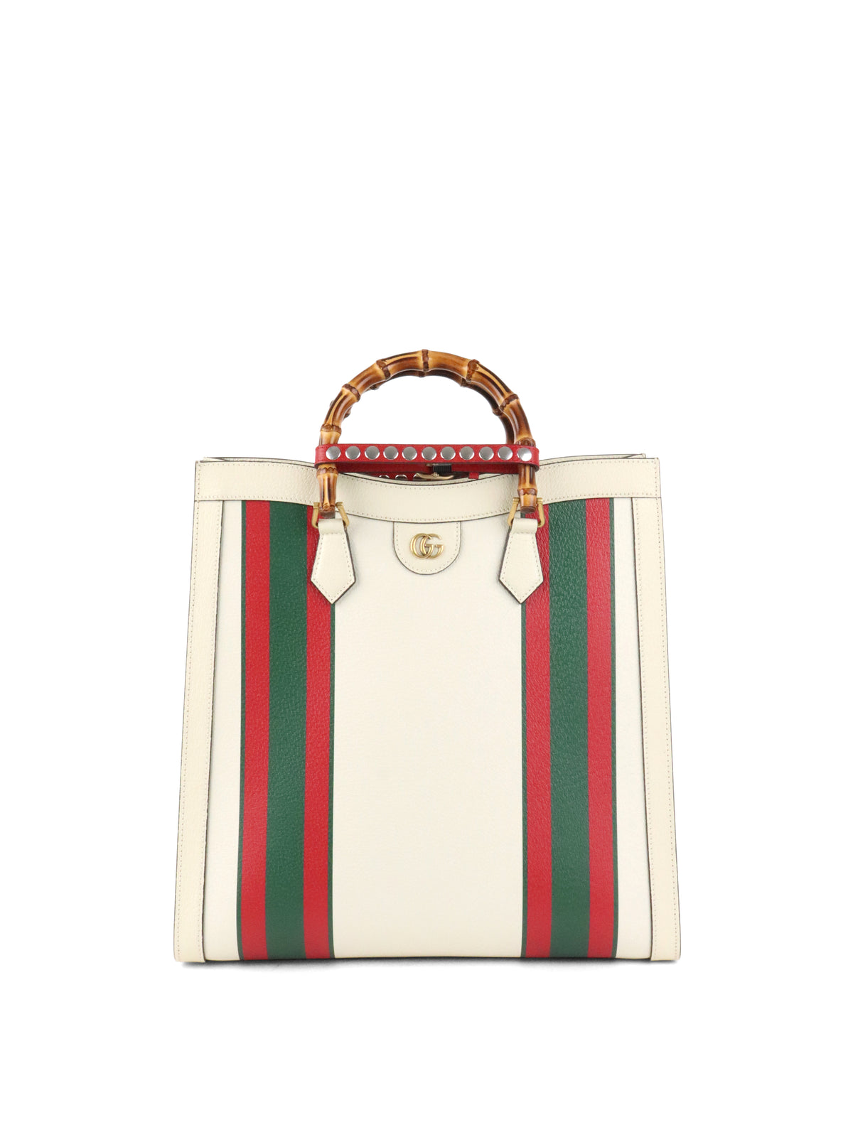 Gucci White Diana NM Stripe Bamboo Handle Bag