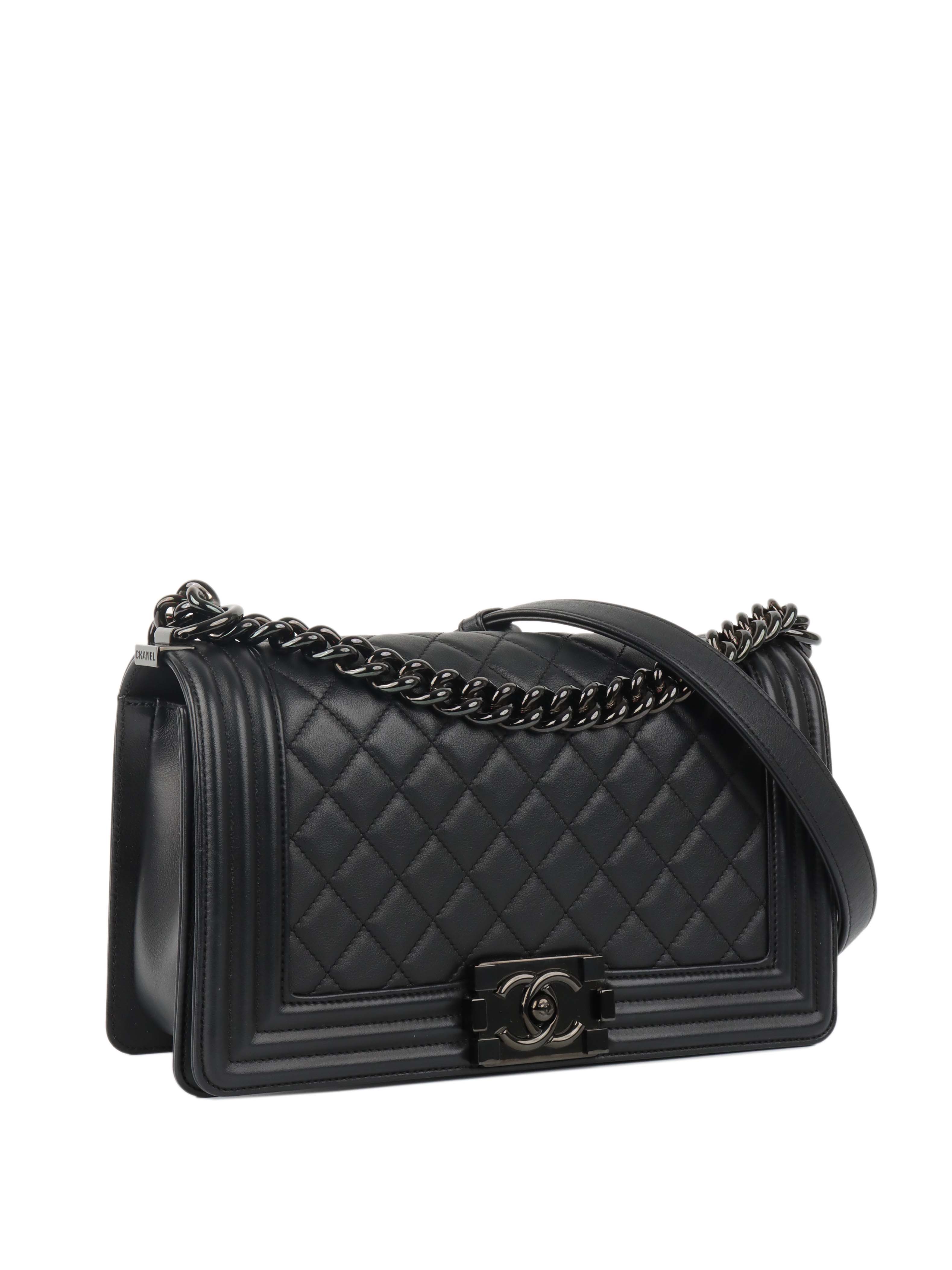 Chanel So Black Medium Lambskin Boy Bag.