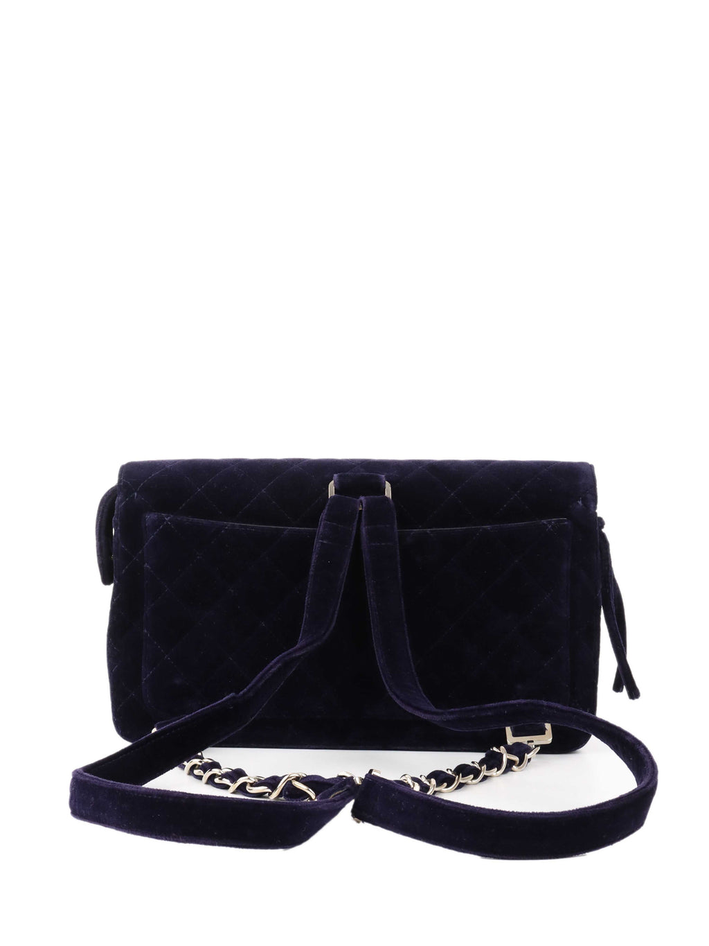 Chanel Vintage Navy Velvet Classic Flap Backpack.