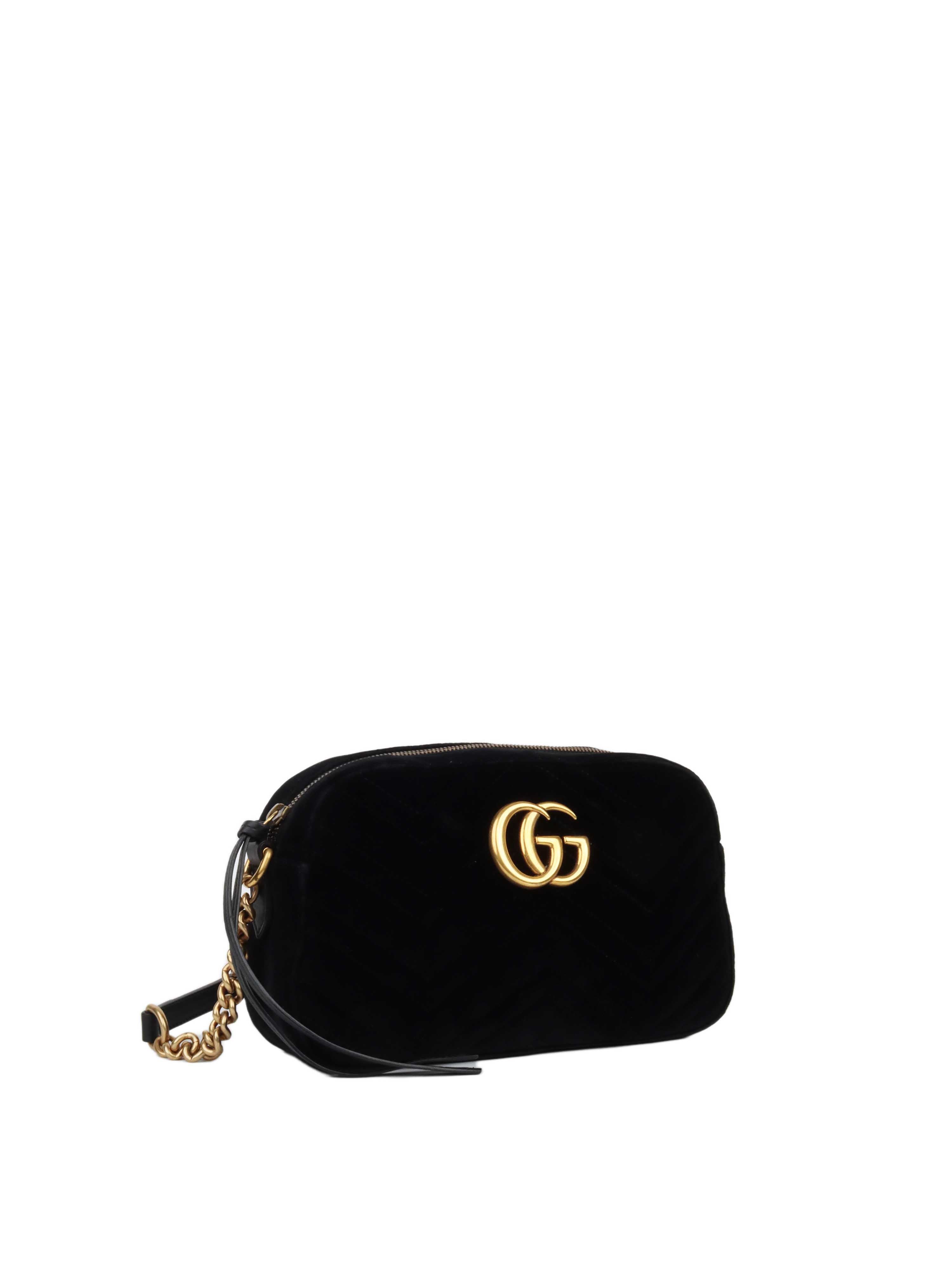 Gucci GG Marmont Small Matelasse Shoulder Bag Black Velvet GHW. Votre Luxe