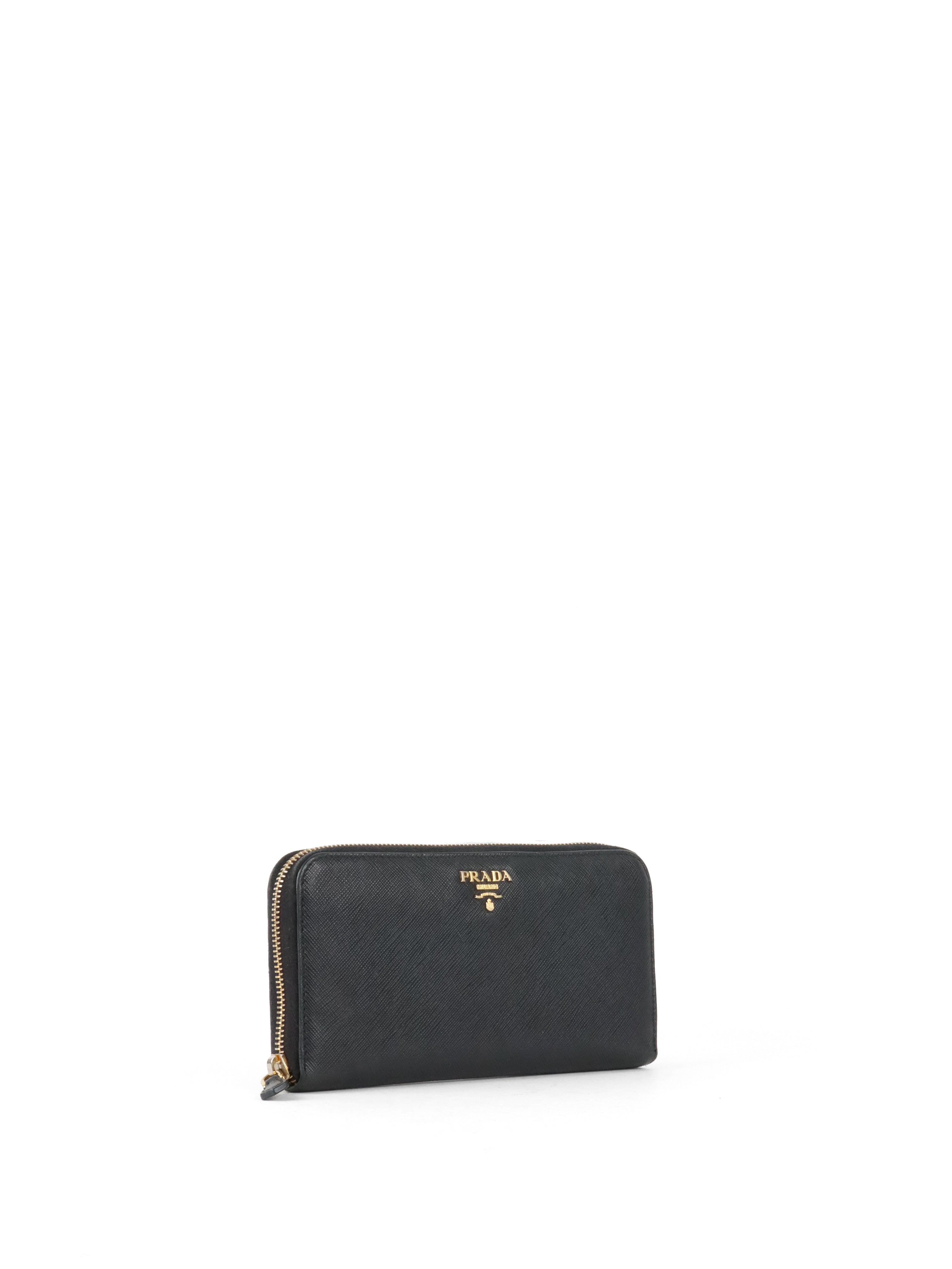 Prada Black Large Saffiano Zip Wallet