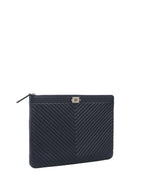 Chanel Navy Lambskin Medium Boy Chevron Pouch SHW.