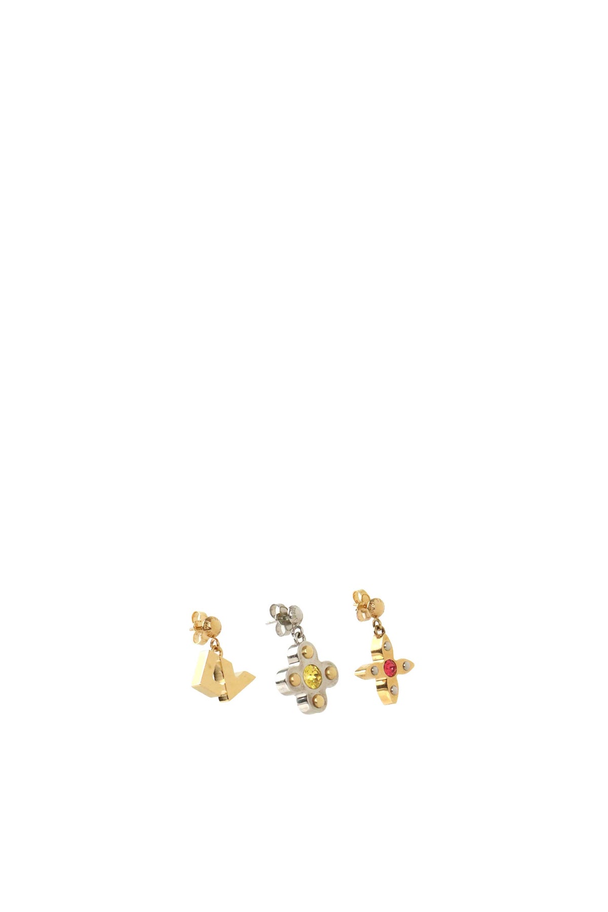 Louis Vuitton Love Letters Crystals Two Tone Metal Set of 3 Earrings