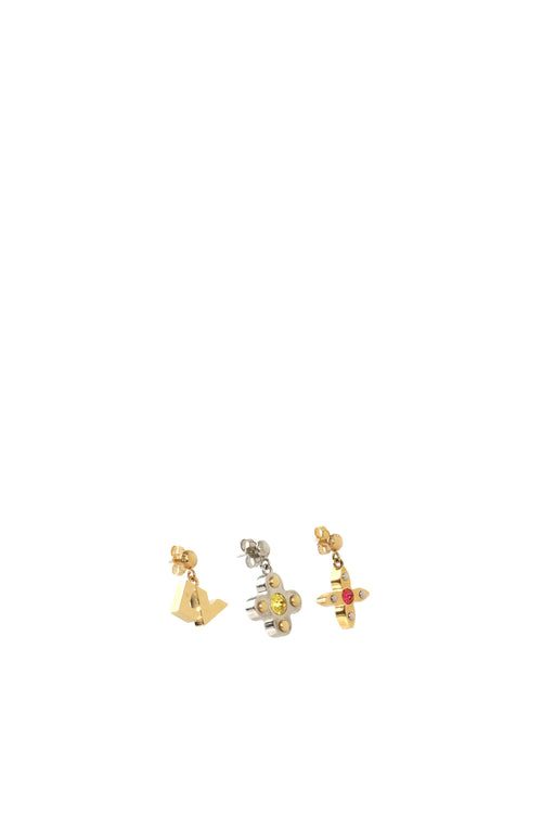 Louis Vuitton Love Letters Crystals Two Tone Metal Set of 3 Earrings
