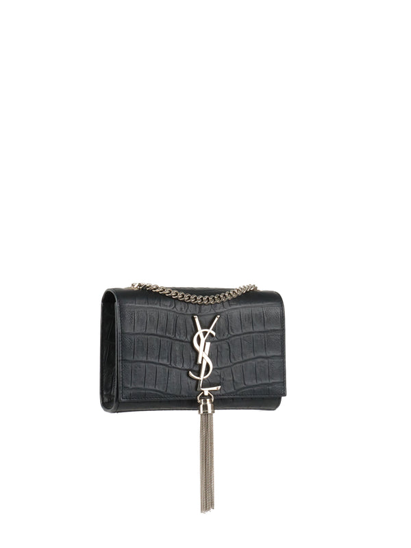 Saint Laurent Black Small Croc Embossed Kate Tassel SHW