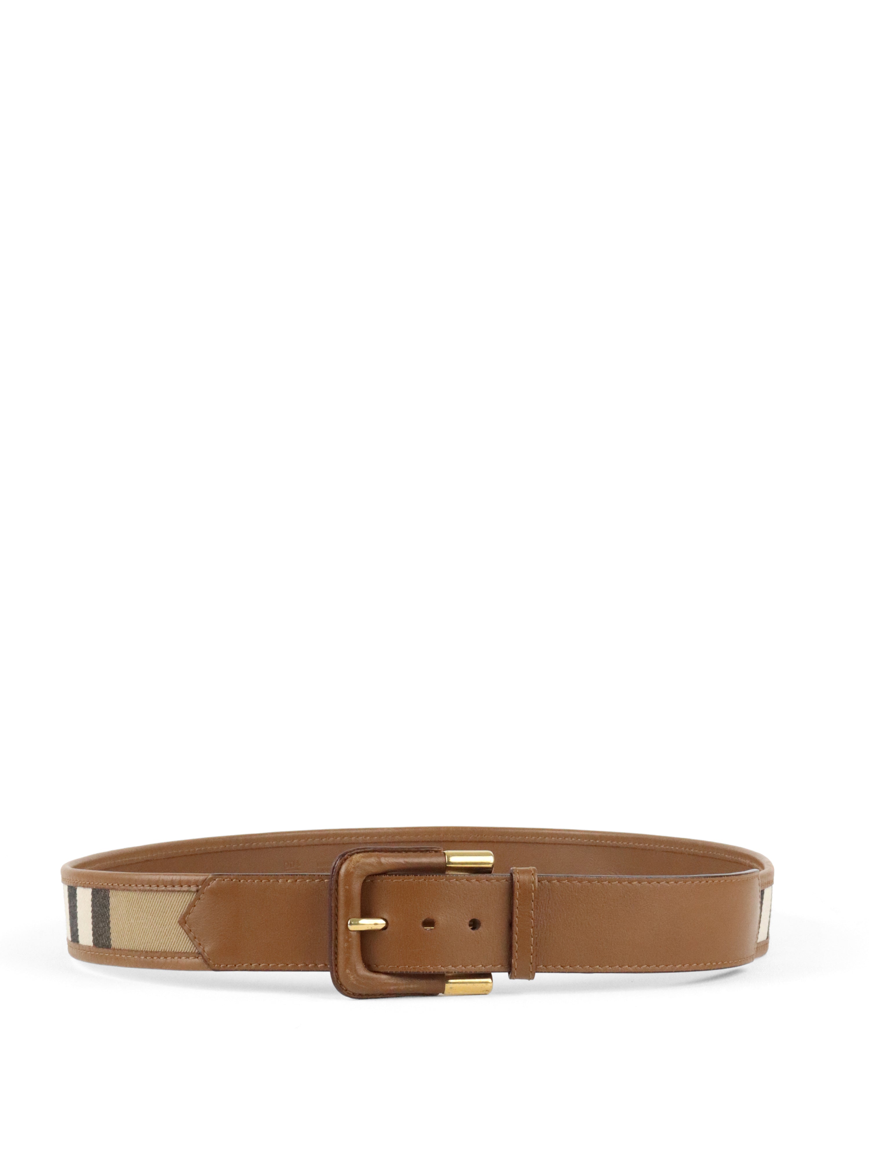 Burberry Brown/Beige Nova Check Canvas And Leather Belt