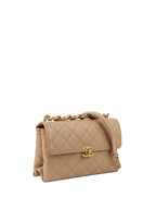 Chanel Beige Woven Chain Link Handle Flap Bag.