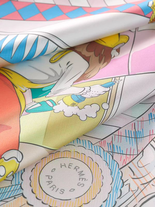 Hermes Rose/Jaune/Multicolour Pony Pit Stop Double Face Scarf 90