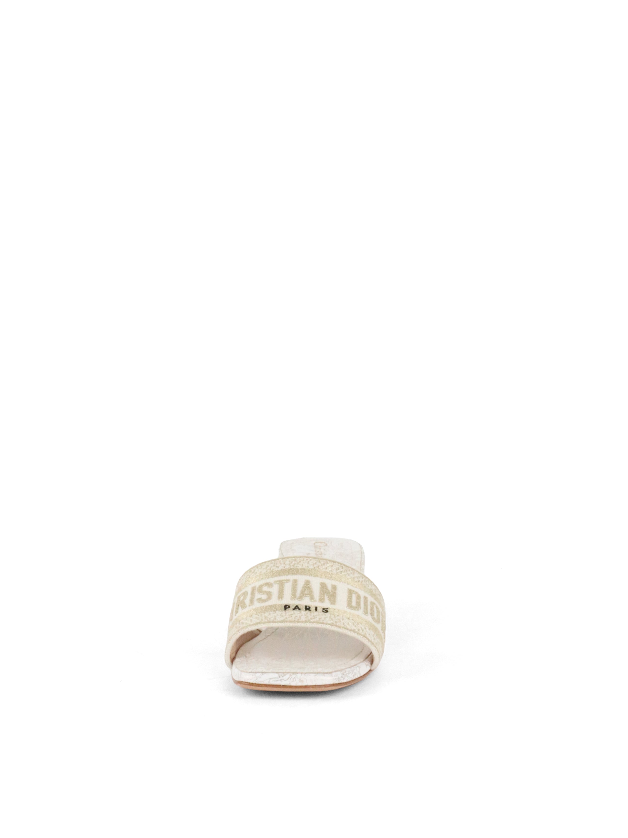 Dior White and Gold-Tone Millefiori Motif Dway Heeled Slide