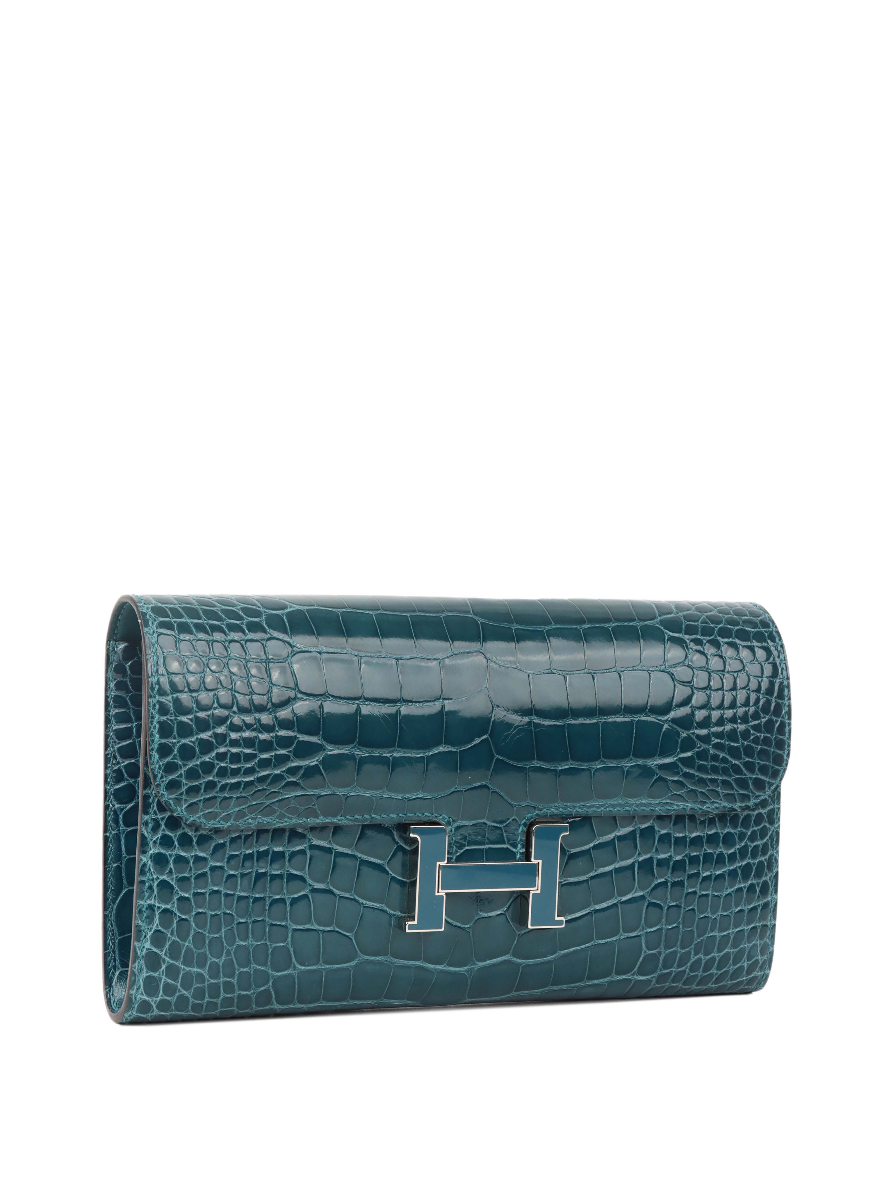 Hermes Alligator Constance Wallet Vert Bosphore.
