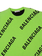 Balenciaga Green & Black Wool Logo Sweater.