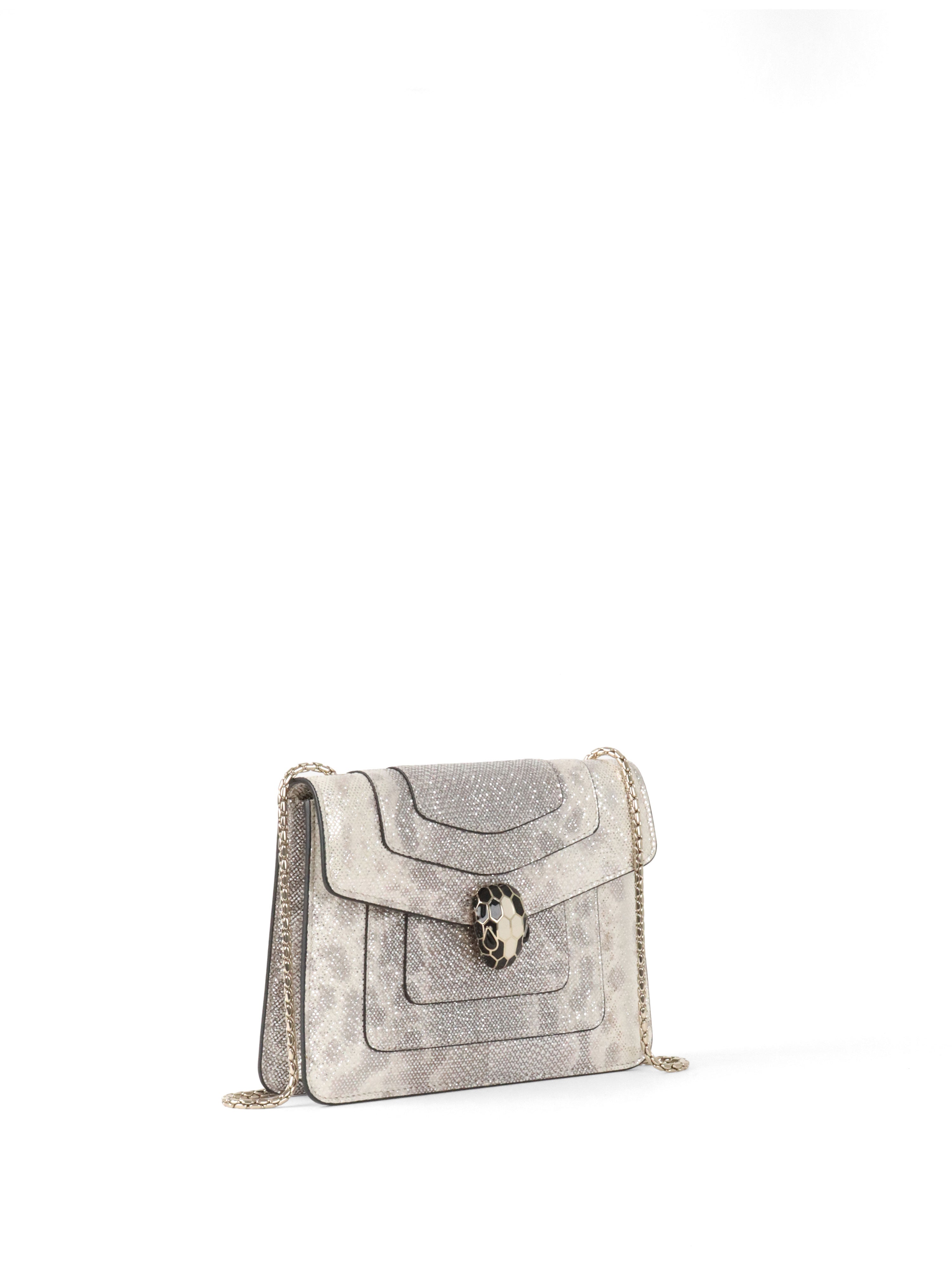 Bvlgari Small Silver and White Serpenti Forever Shoulder Bag.