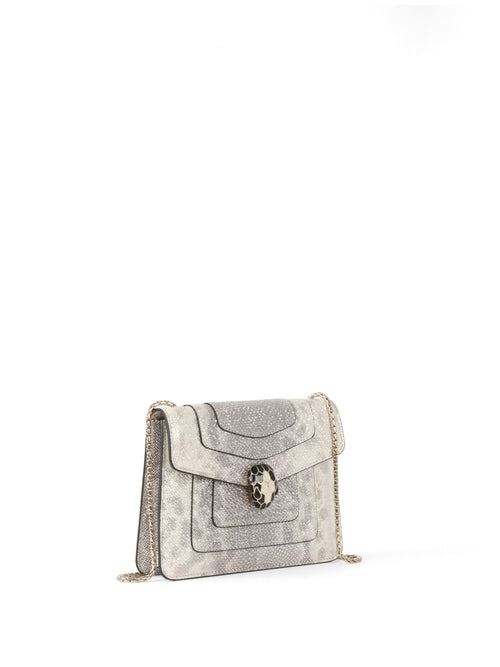 Bvlgari Small Silver and White Serpenti Forever Shoulder Bag.