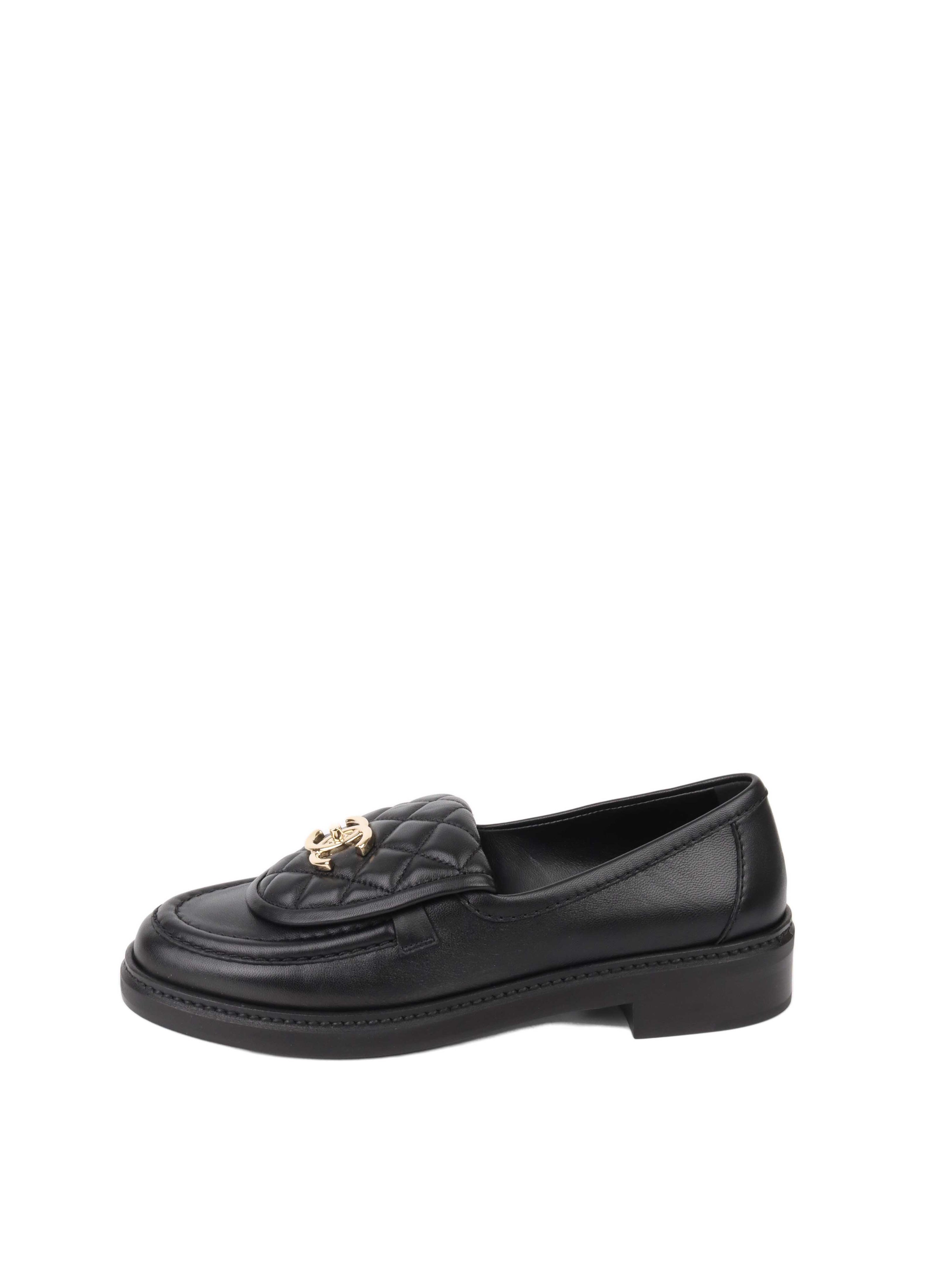 Chanel Quilted Black Loafers Size 36.5